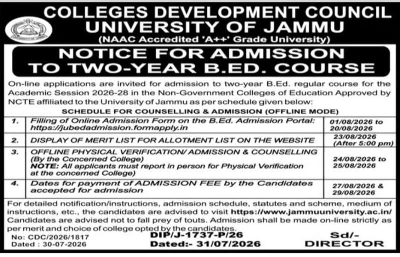 Notification for Admission